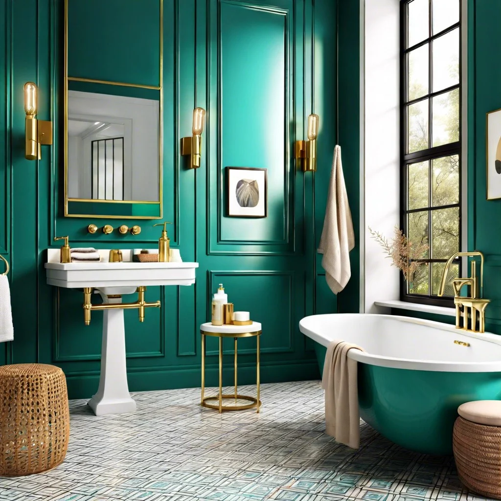 teal and brass fixtures