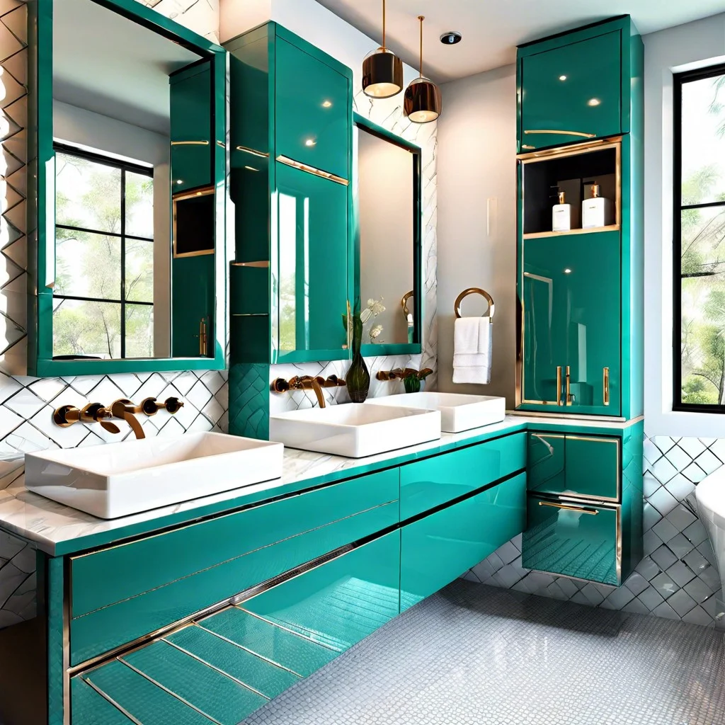 teal glossy cabinets