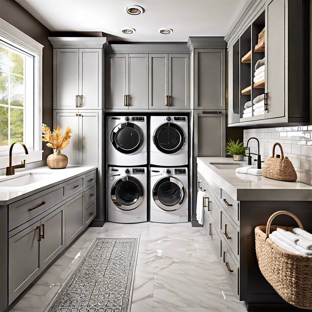 the merge transitional style in bathroom and laundry room