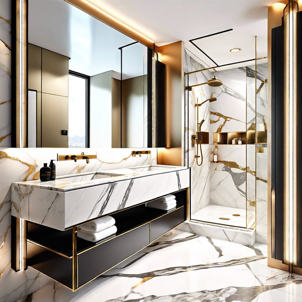 ultra modern bathroom design with calacatta gold marble