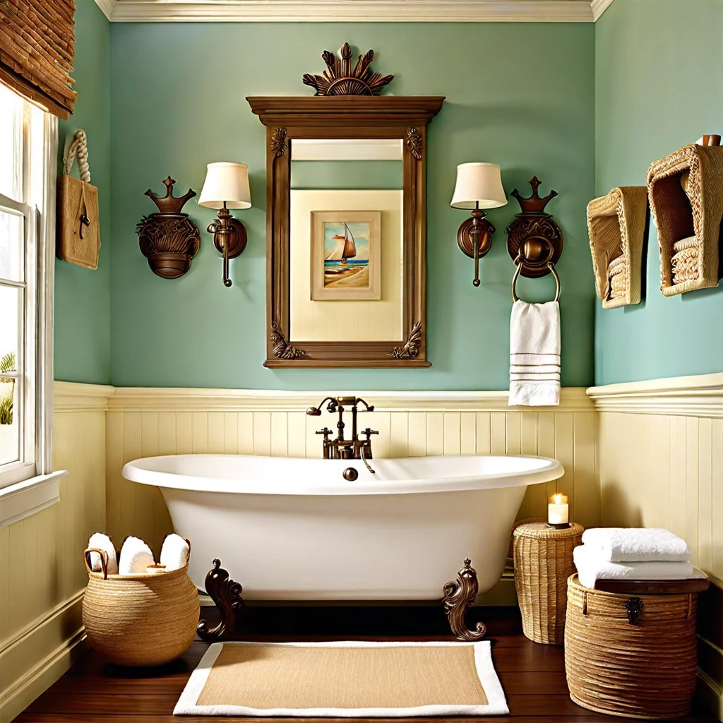 using crown molding to create a beach themed bathroom