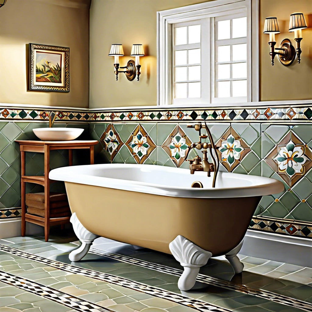 using vintage tiles as bathroom trim