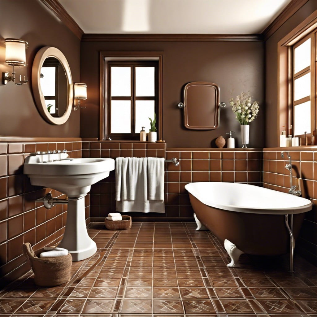 vintage brown tile bathroom style