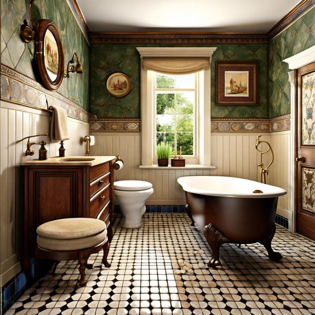 antique half tiled bathroom design ideas