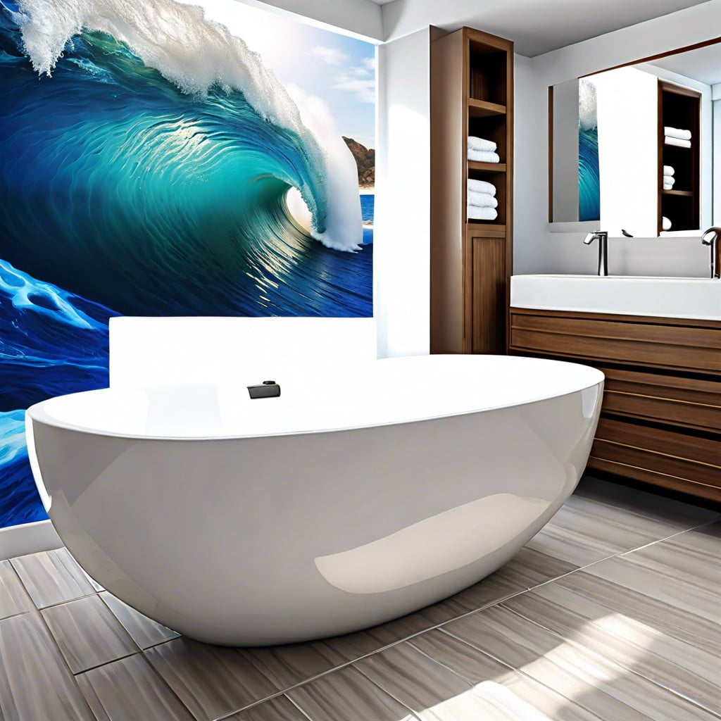 blue ocean wave mural accent wall