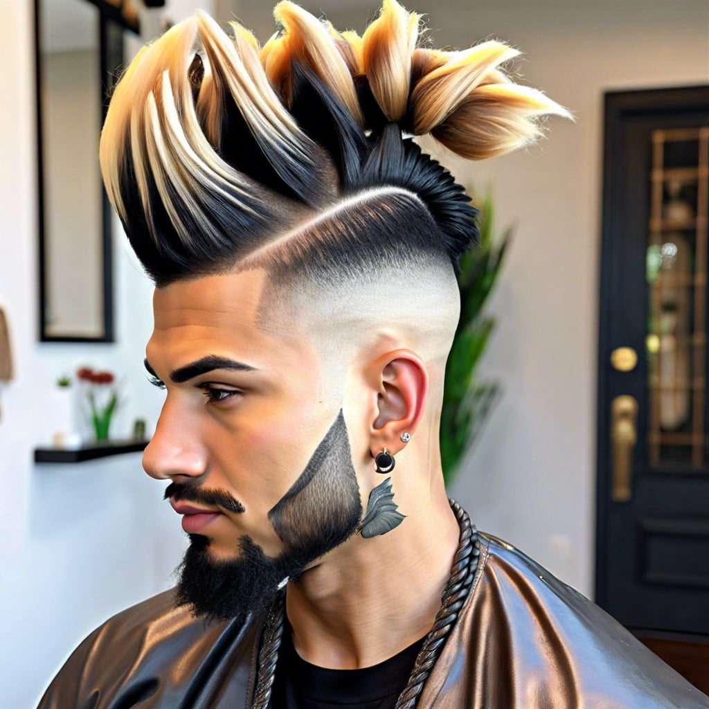 burst fade mohawk with twisted top knot