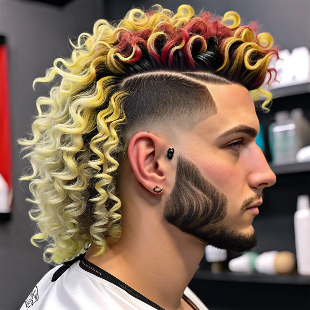 burst fade mullet with color highlights