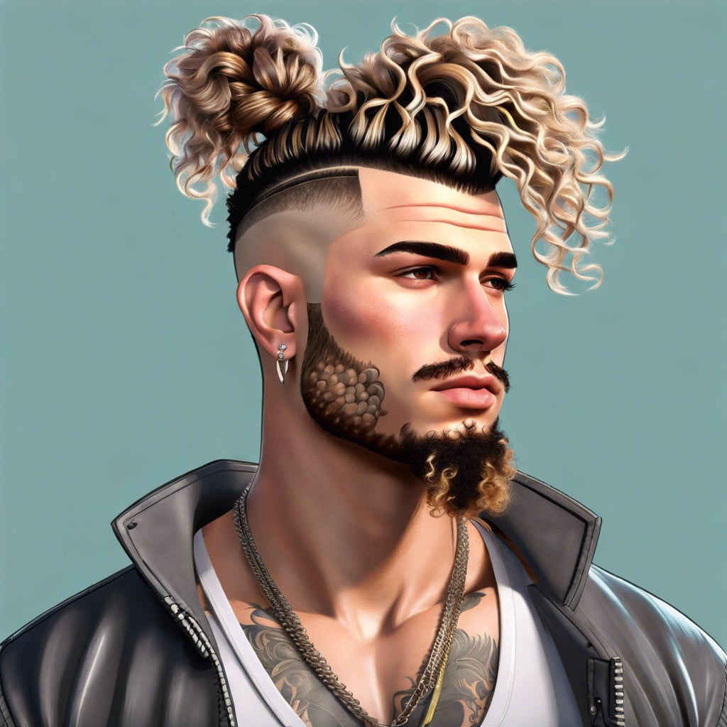 burst fade mullet with top knot