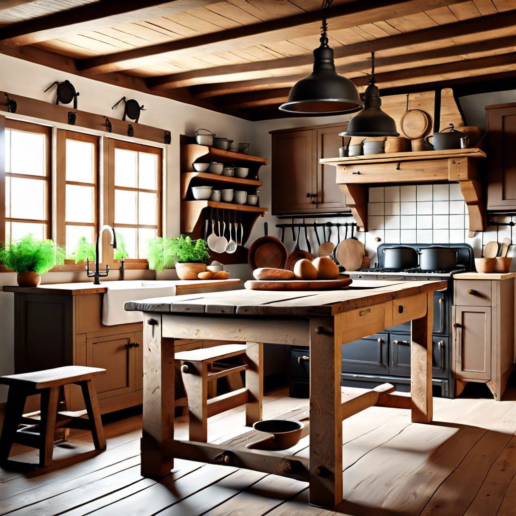 farmhouse kitchen with a large wooden table