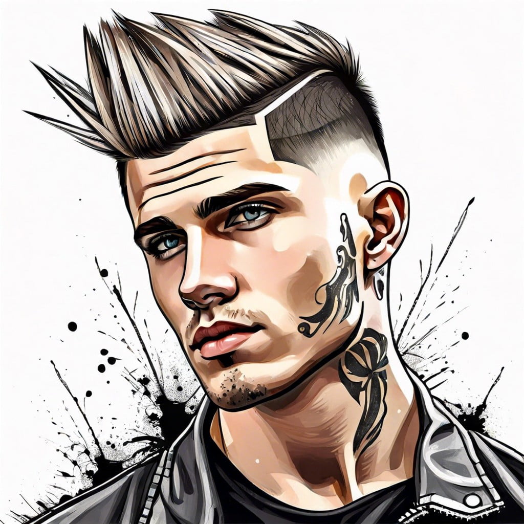 grungy taper haircut with splash design