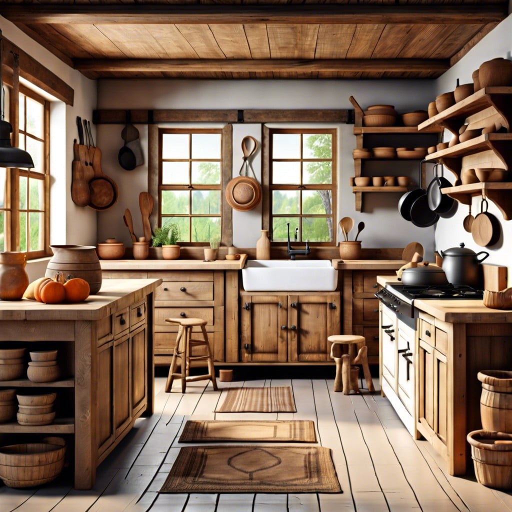 hand crafted wooden furniture in a farmhouse kitchen