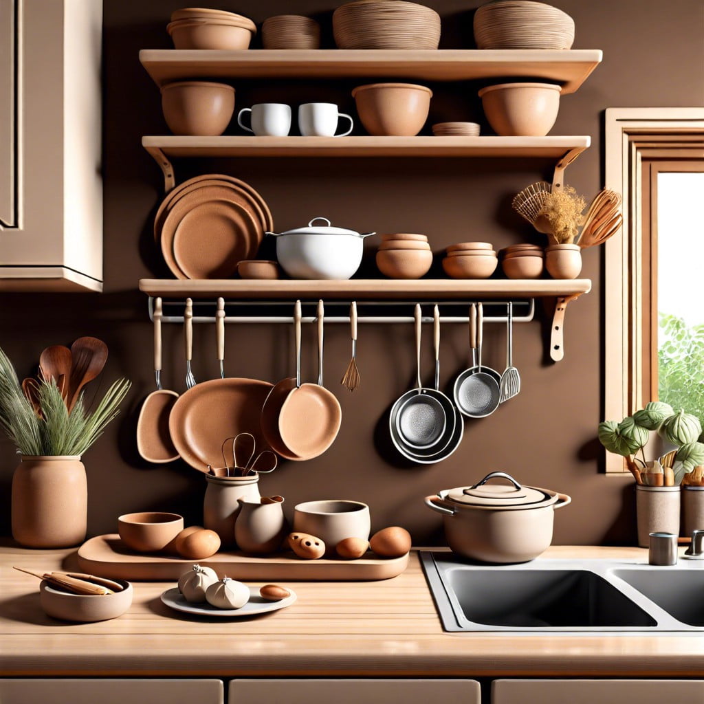 incorporating earth tone kitchen accessories for a cozy feel