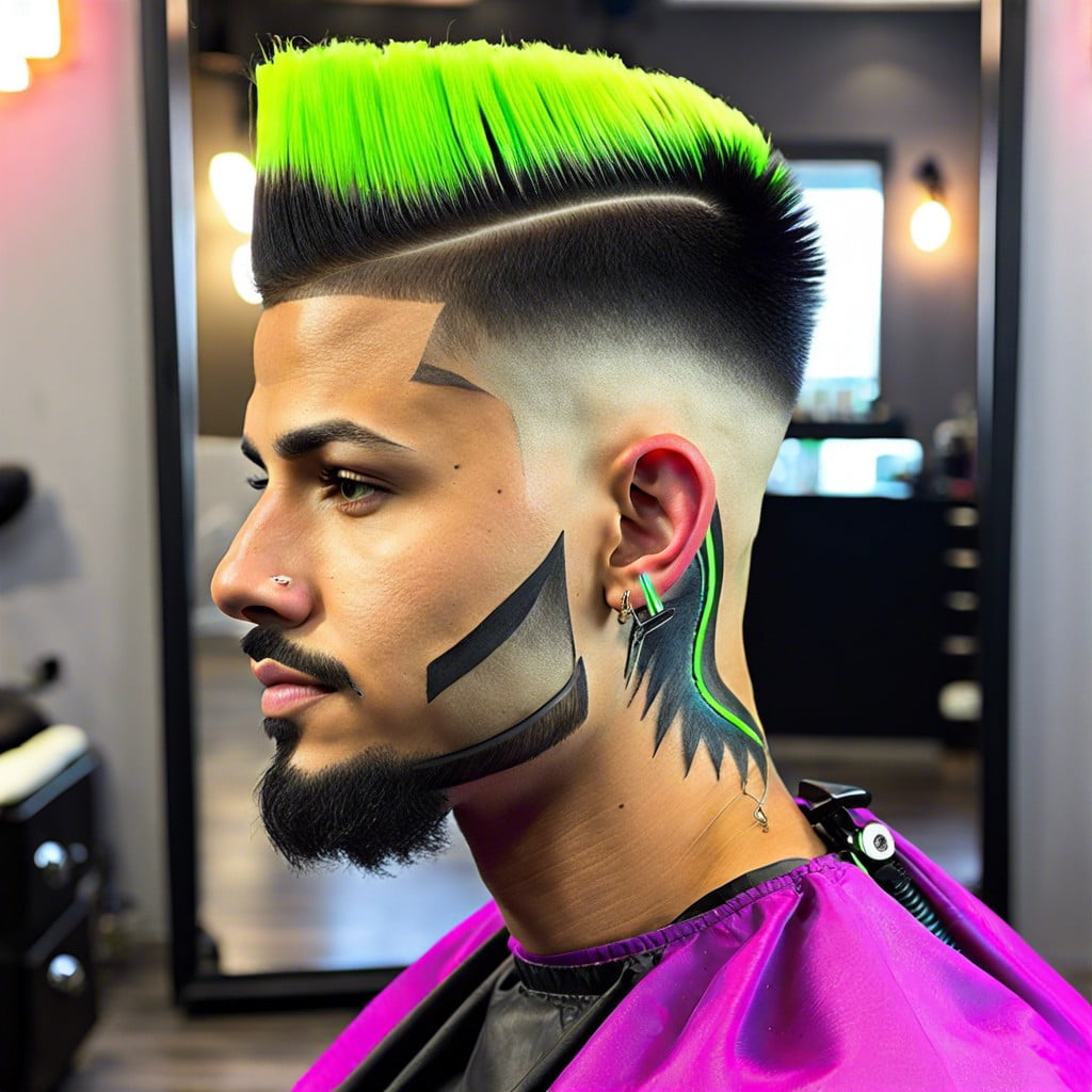 neon edge taper design haircut