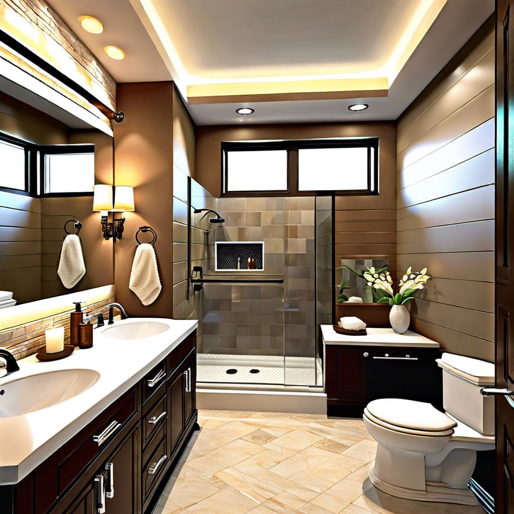 optimal use of space his and hers corner bathroom