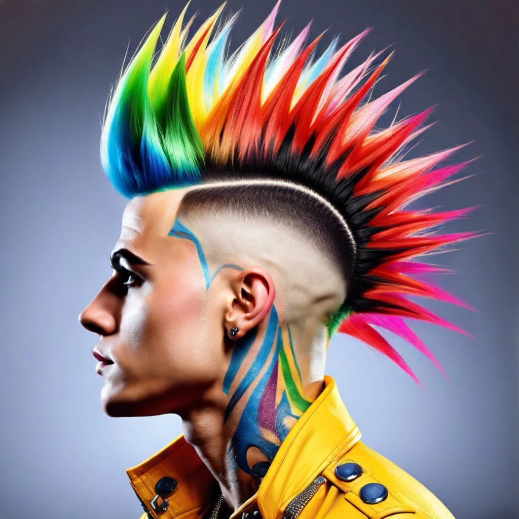 rainbow burst fade mohawk