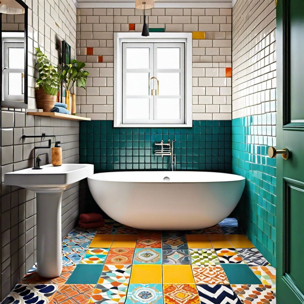 selecting colors and patterns for half tiled bathrooms