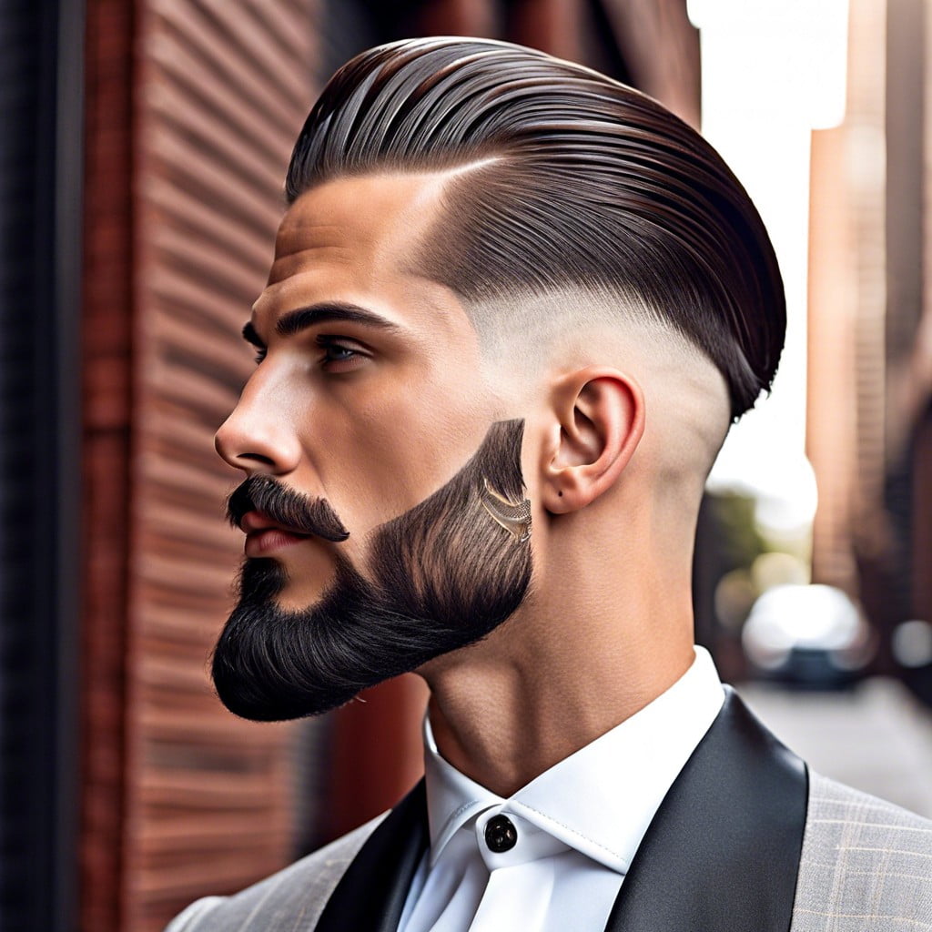 slick back comb over with facial hair