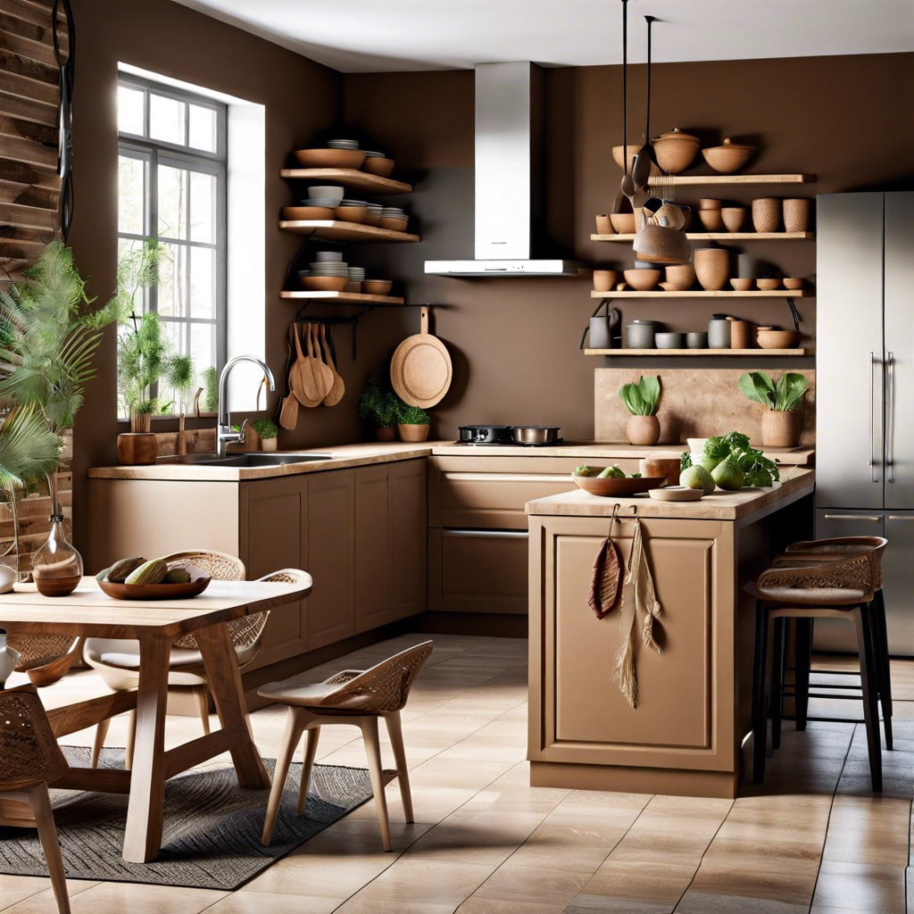 the interplay of culture and earthy tones in the kitchen