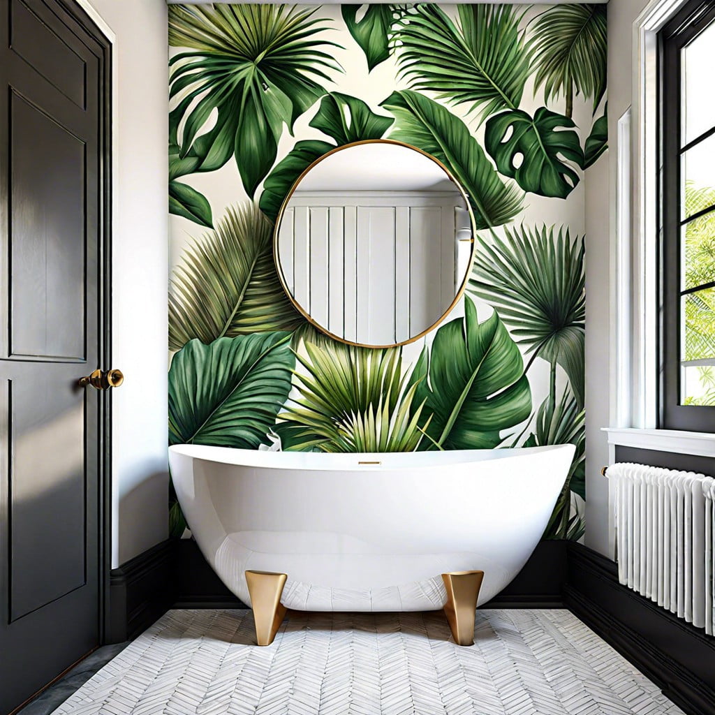 tropical palm leaf wallpaper accent wall
