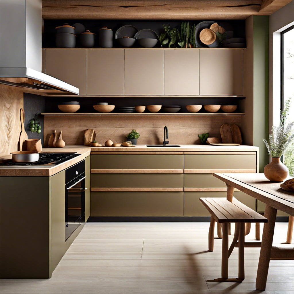 utilize natural materials for an authentic earthy kitchen