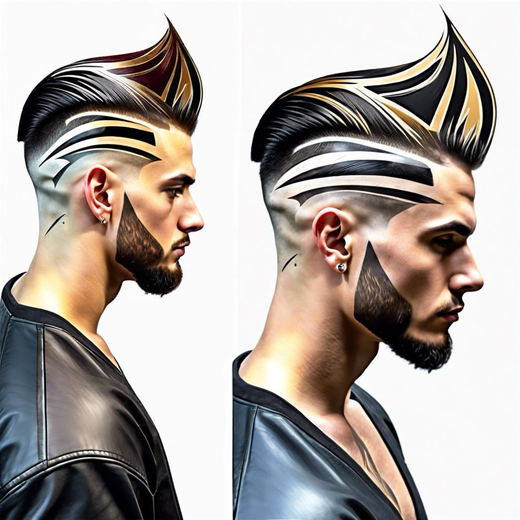 abstract lines integrating art into burst fade haircut