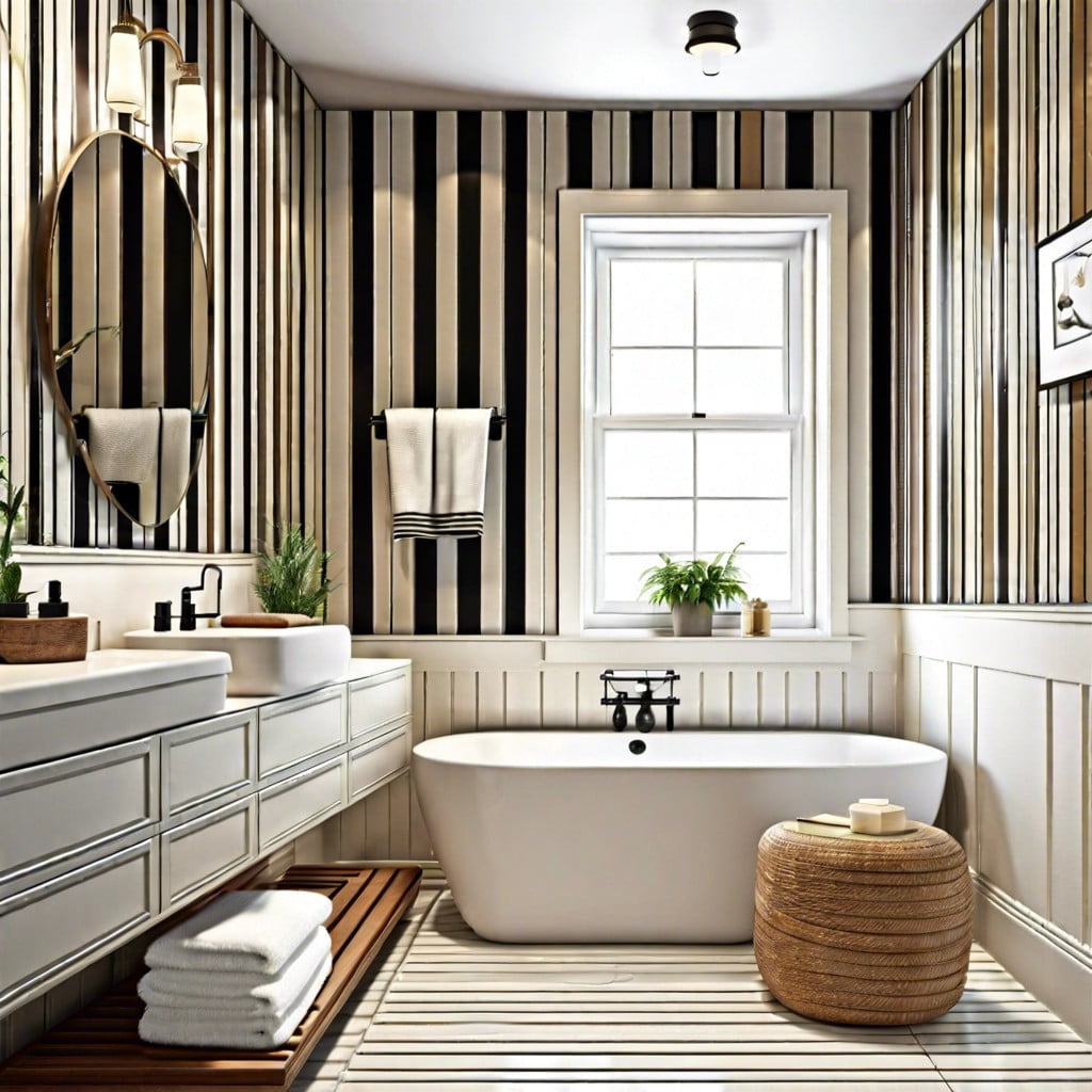 apply a large horizontal stripe pattern to elongate the room