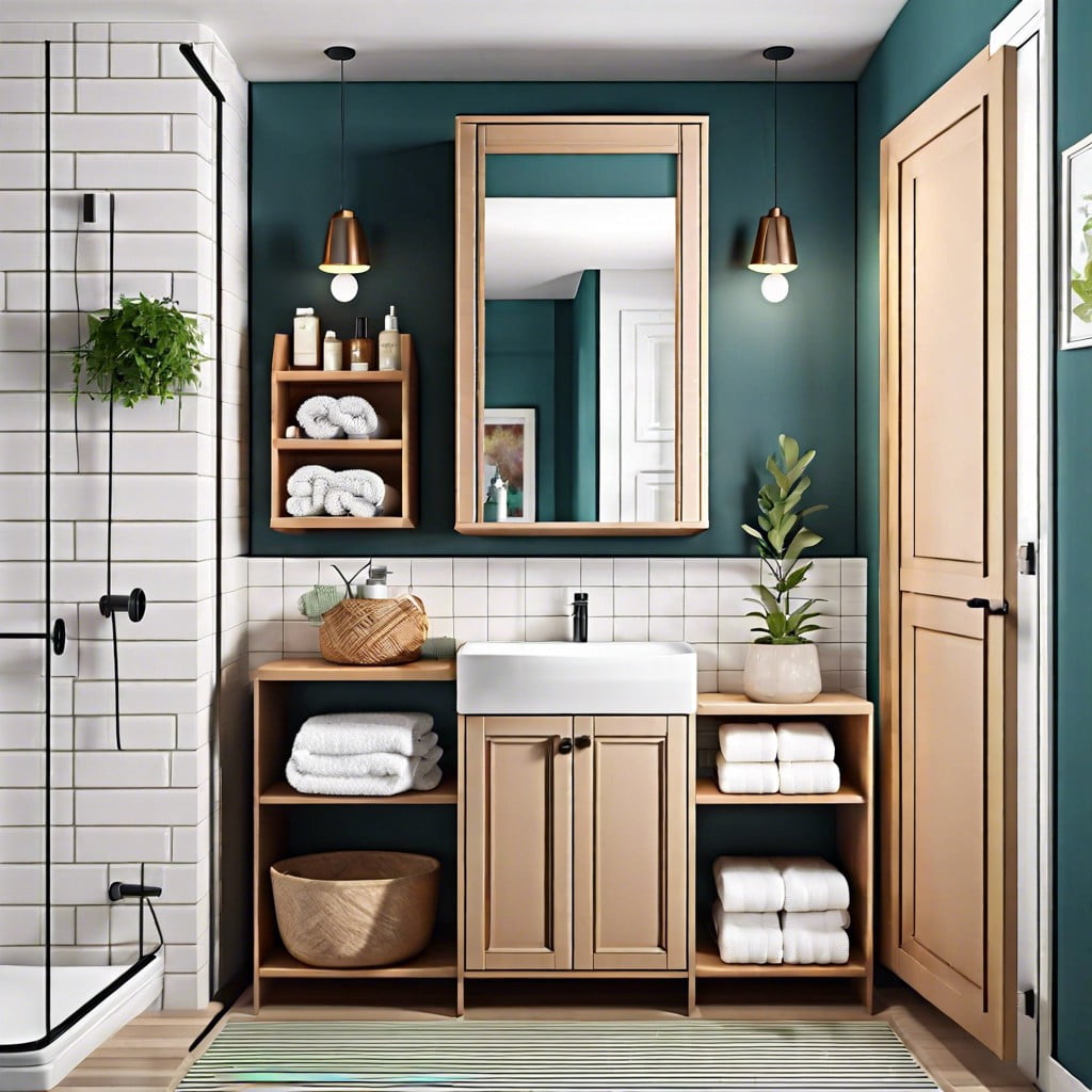 integrate a shelf above the bathroom door for added storage