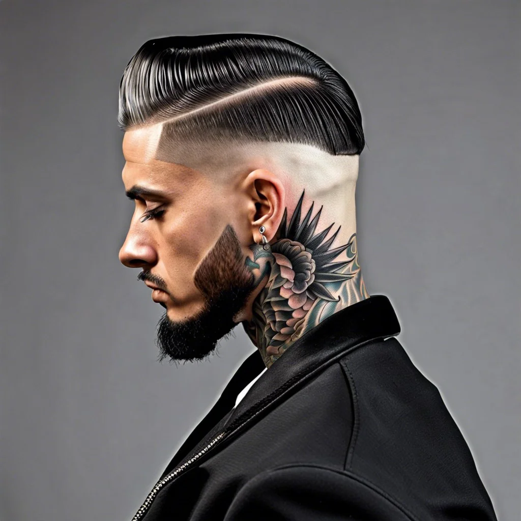 intricate ink burst fade paired with scalp tattoos