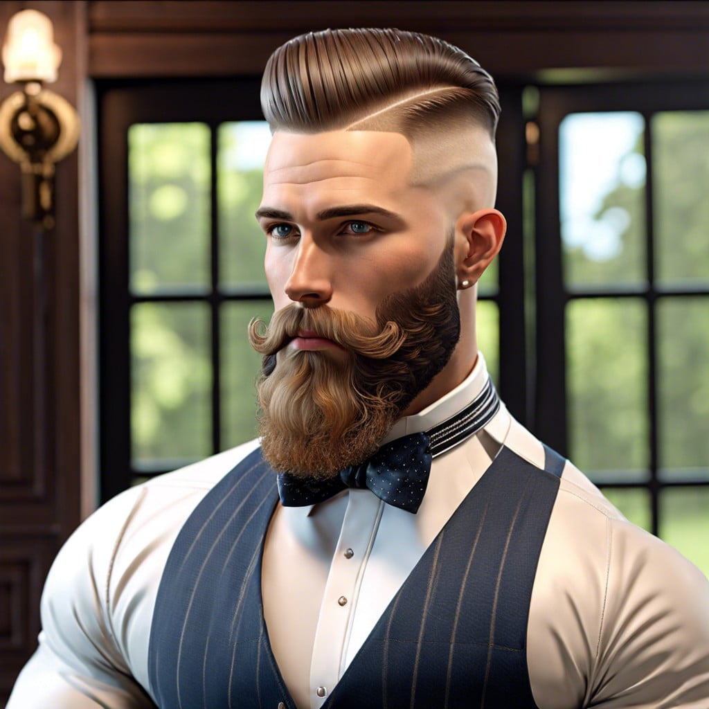 southern gentleman low bald fade with well groomed beard