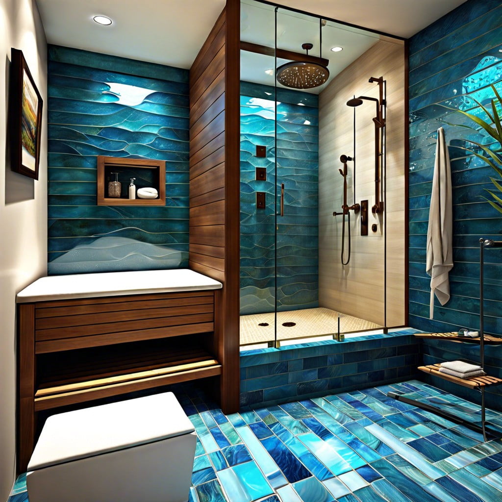 try an oceanic theme with blue glass tiles
