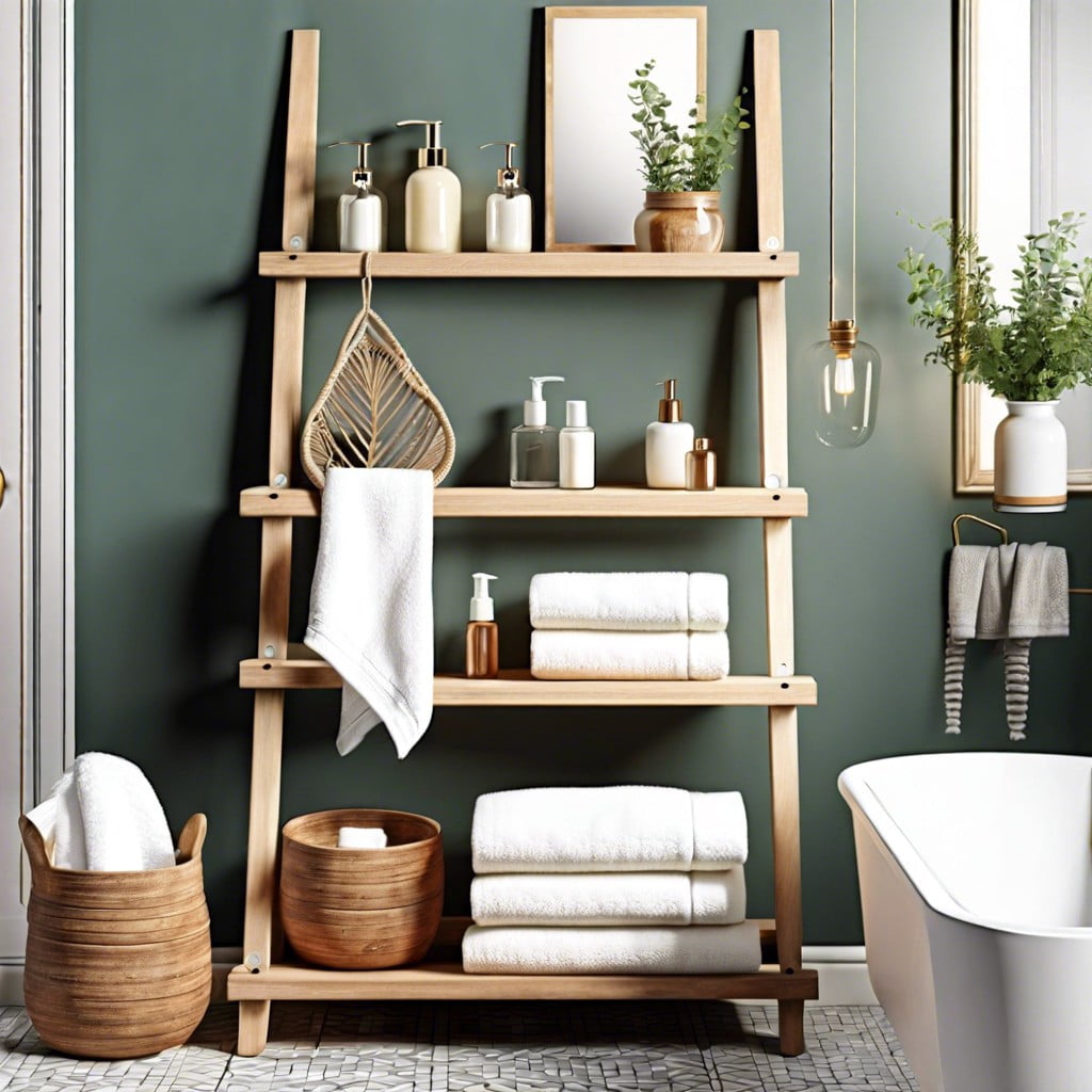 use a ladder shelf for linens and decorative items
