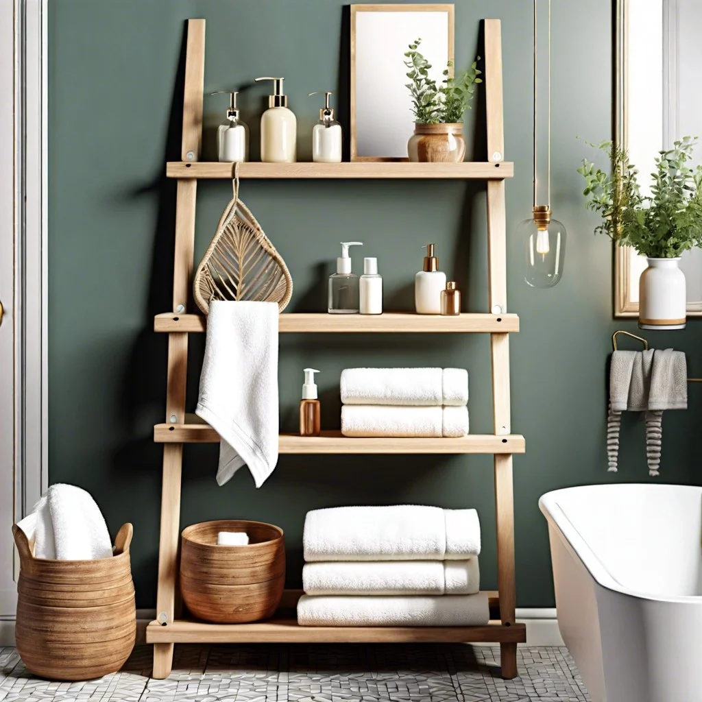 use a ladder shelf for linens and decorative items