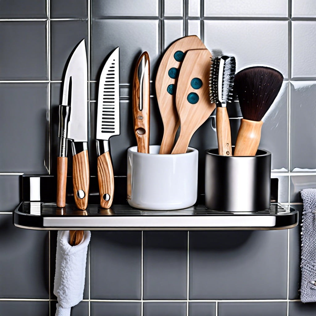 add a magnetic knife holder to store metal beauty tools