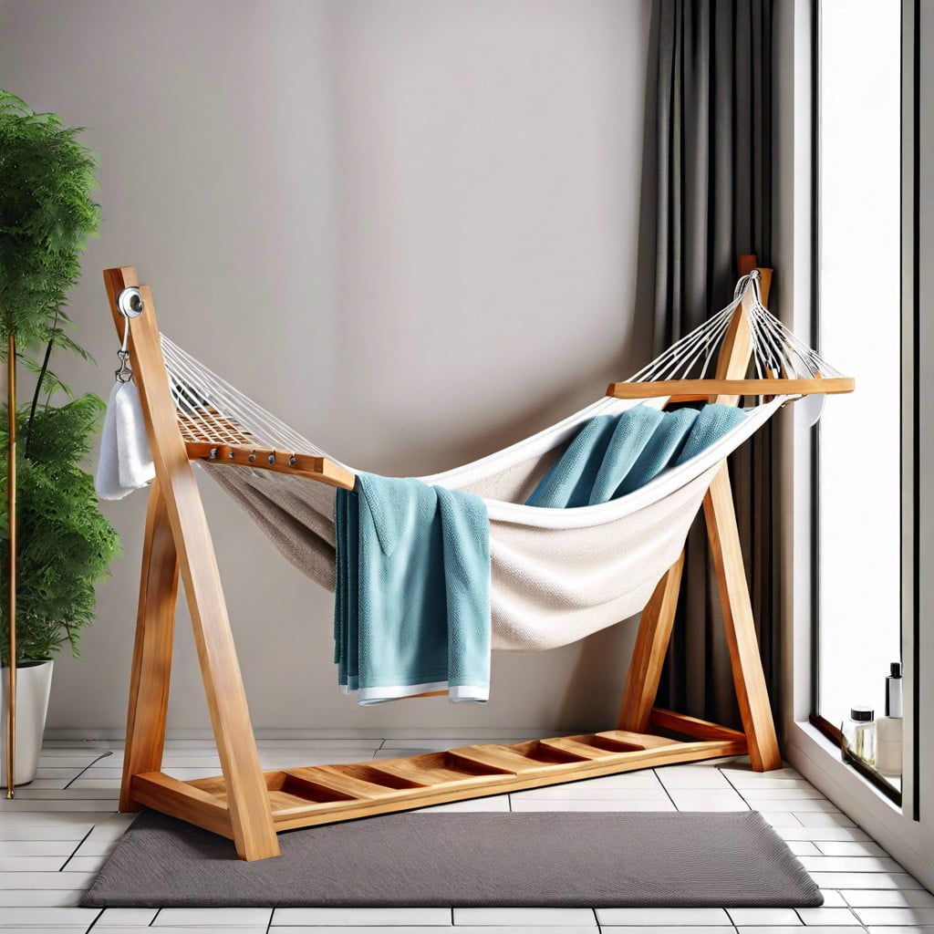 hang a small fabric hammock for towels
