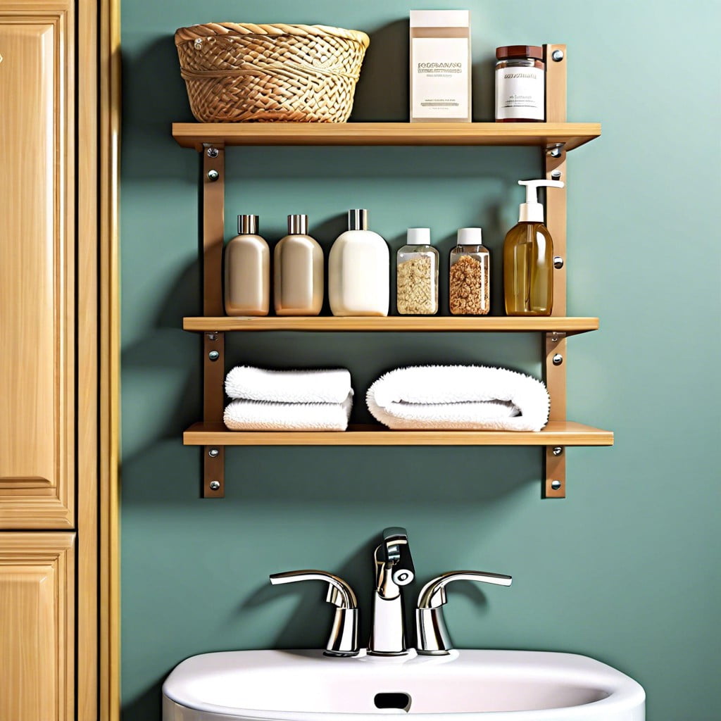place a narrow shelf above the door for seldom used items