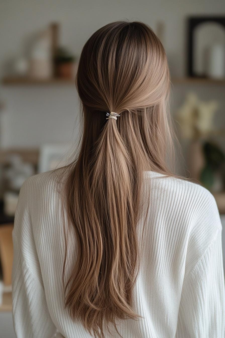 Ashy bronde hair in a half-up style