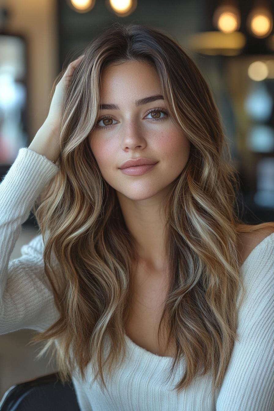 Woman with relaxed wavy ashy bronde hair