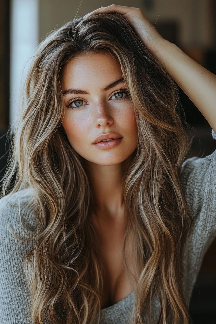 Wavy ashy bronde hairstyle with depth