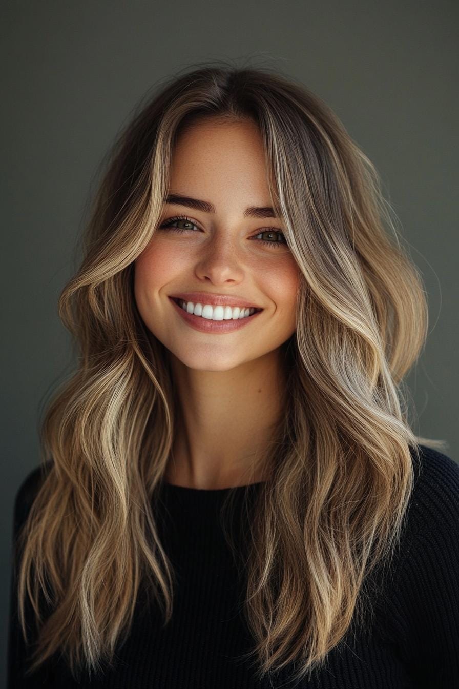 Wavy ashy bronde hair with layers