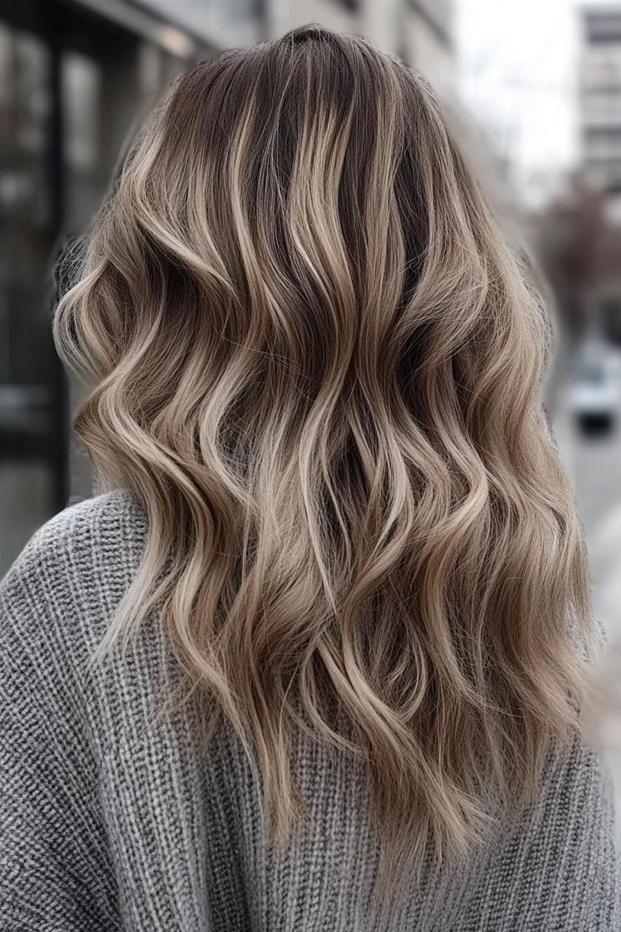 Stylish waves of ashy bronde balayage