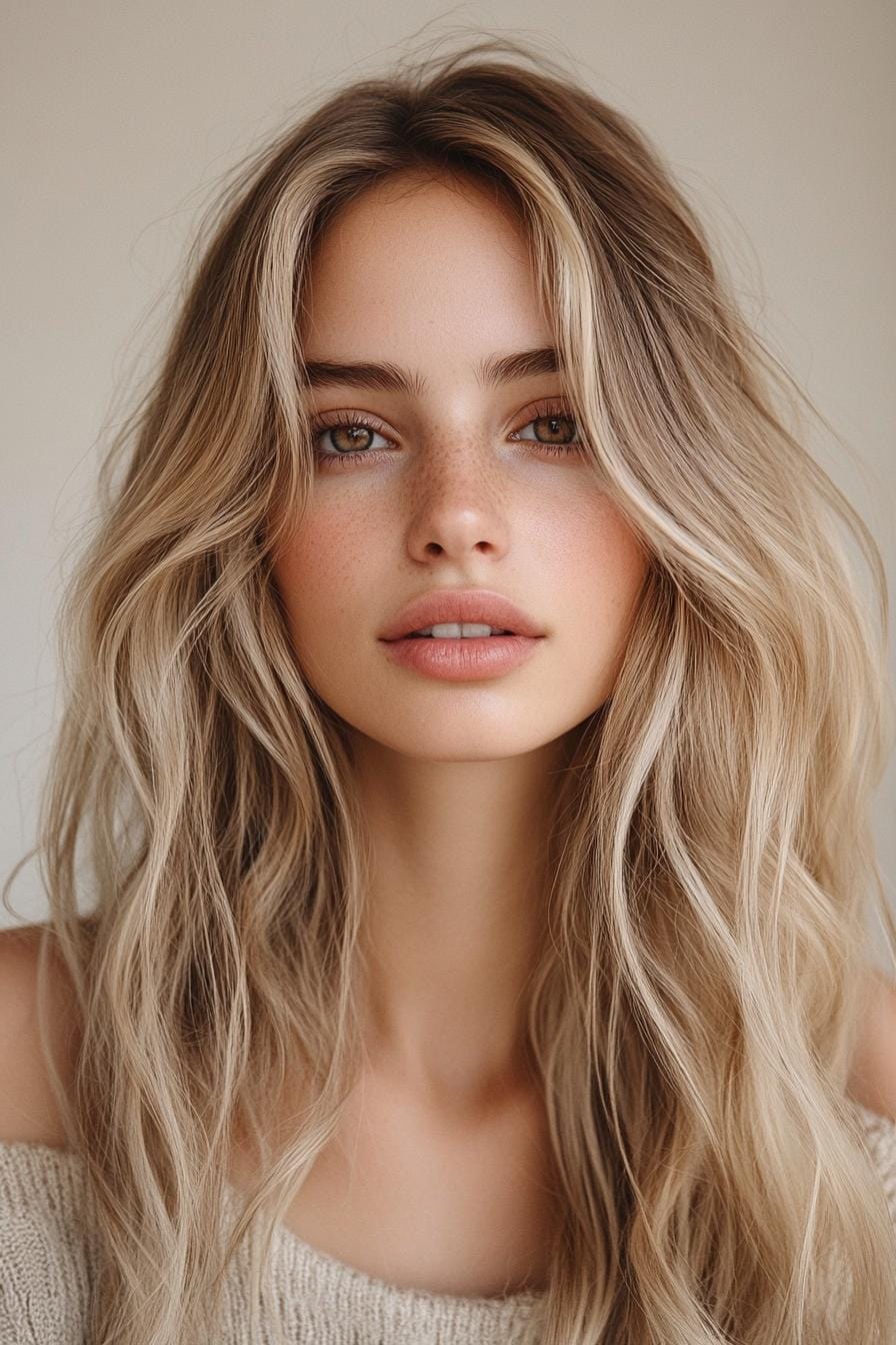 Flowy ashy bronde hair with soft waves