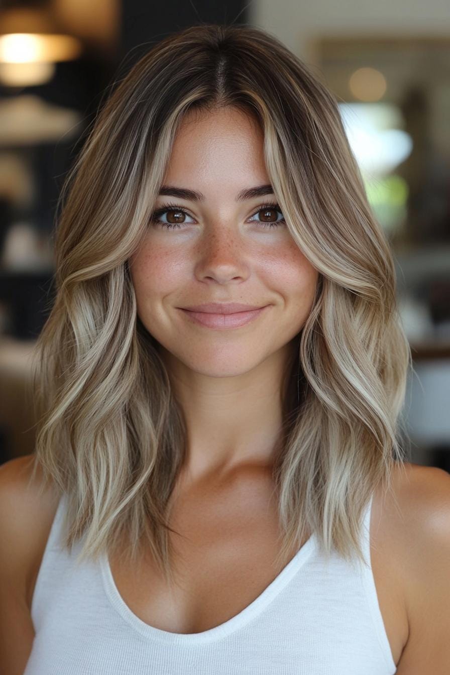 Chic hairstyle with ashy bronde tones