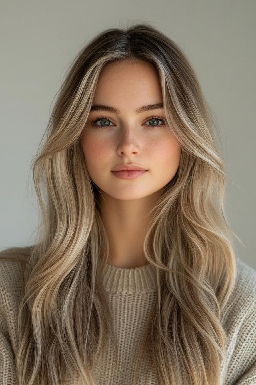 Soft waves of ash bronde hair