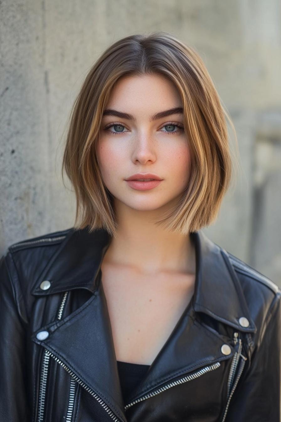 Short bob hairstyle with a sleek finish