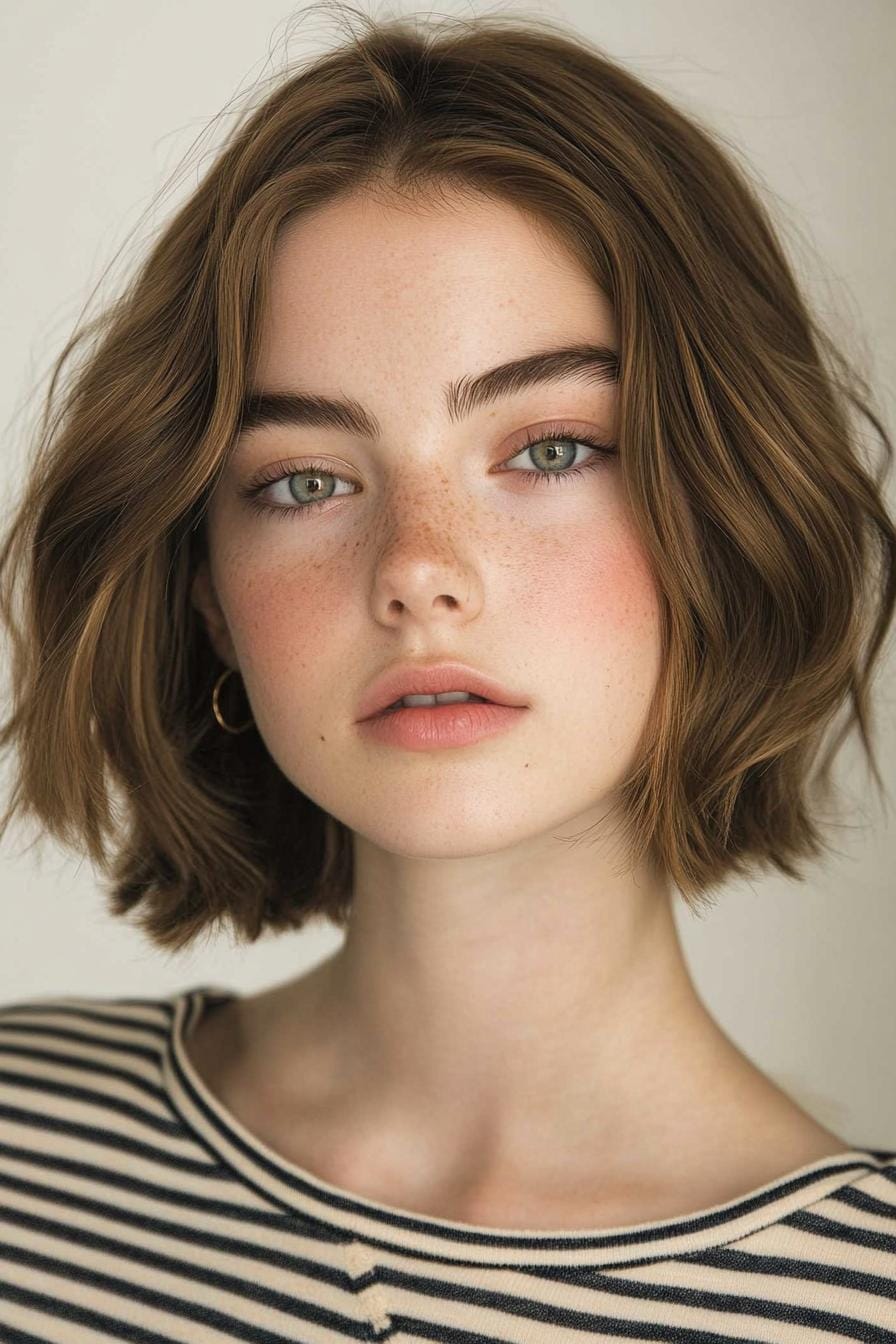 Wavy bob hairstyle with a natural finish