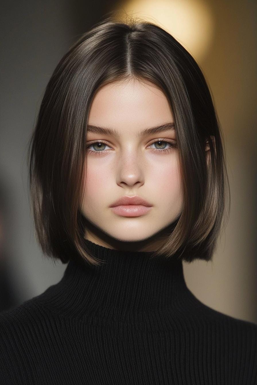 Sleek bob haircut with a center part