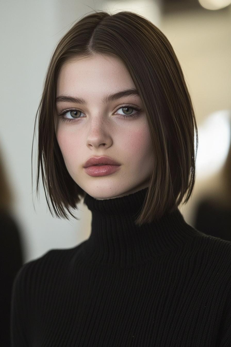 Glossy bob with a center part, exuding elegance