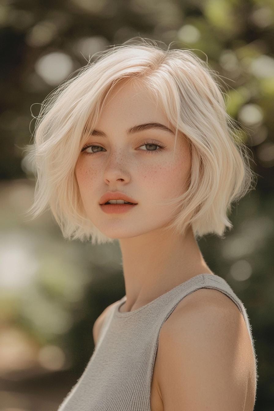 Short blonde bob with soft waves