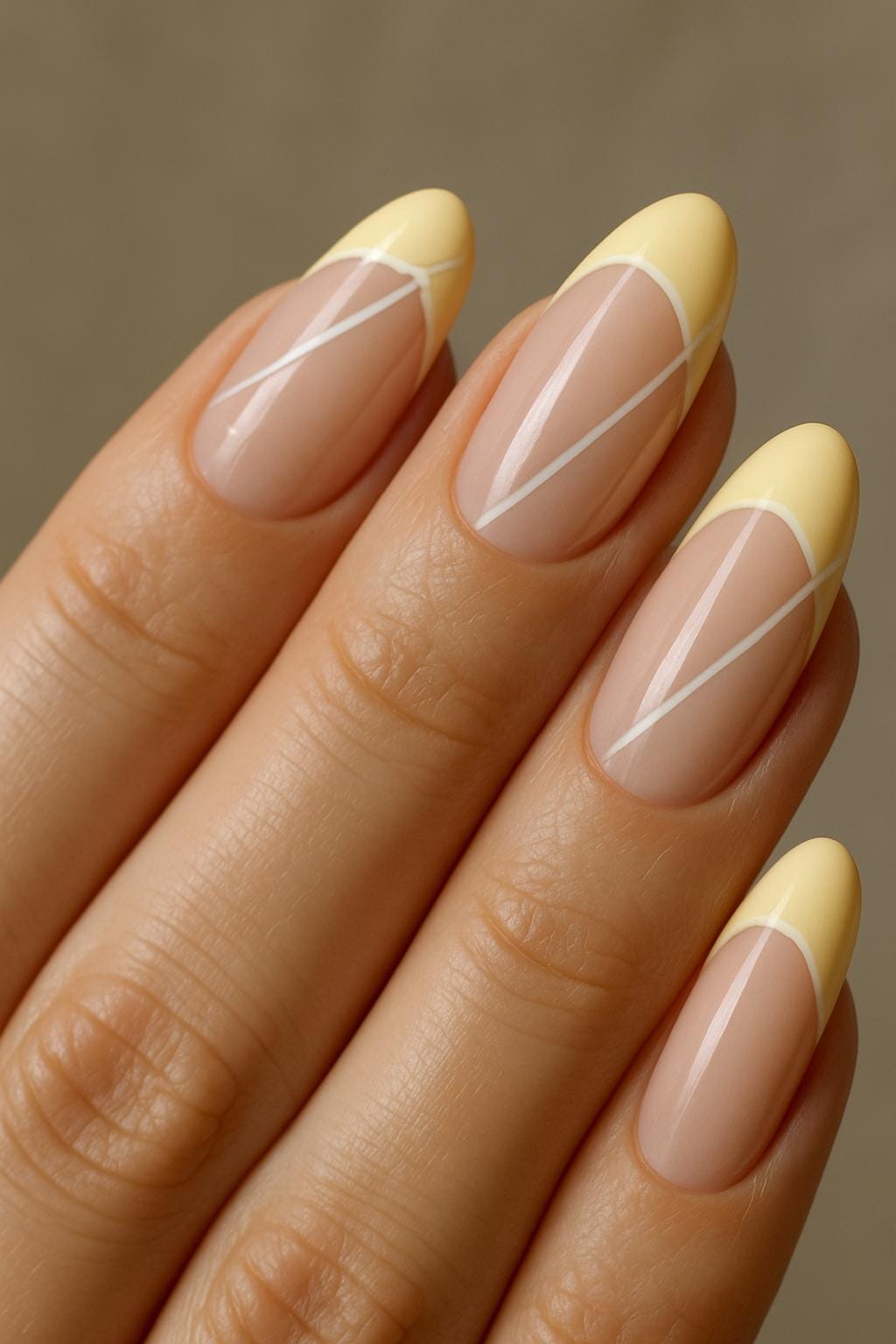 Pale yellow tips with crisp white lines