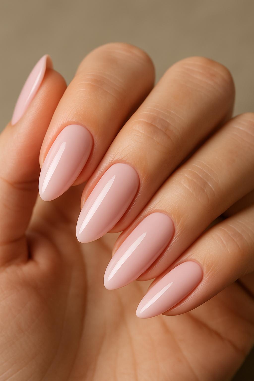 Pale pink almond-shaped nails